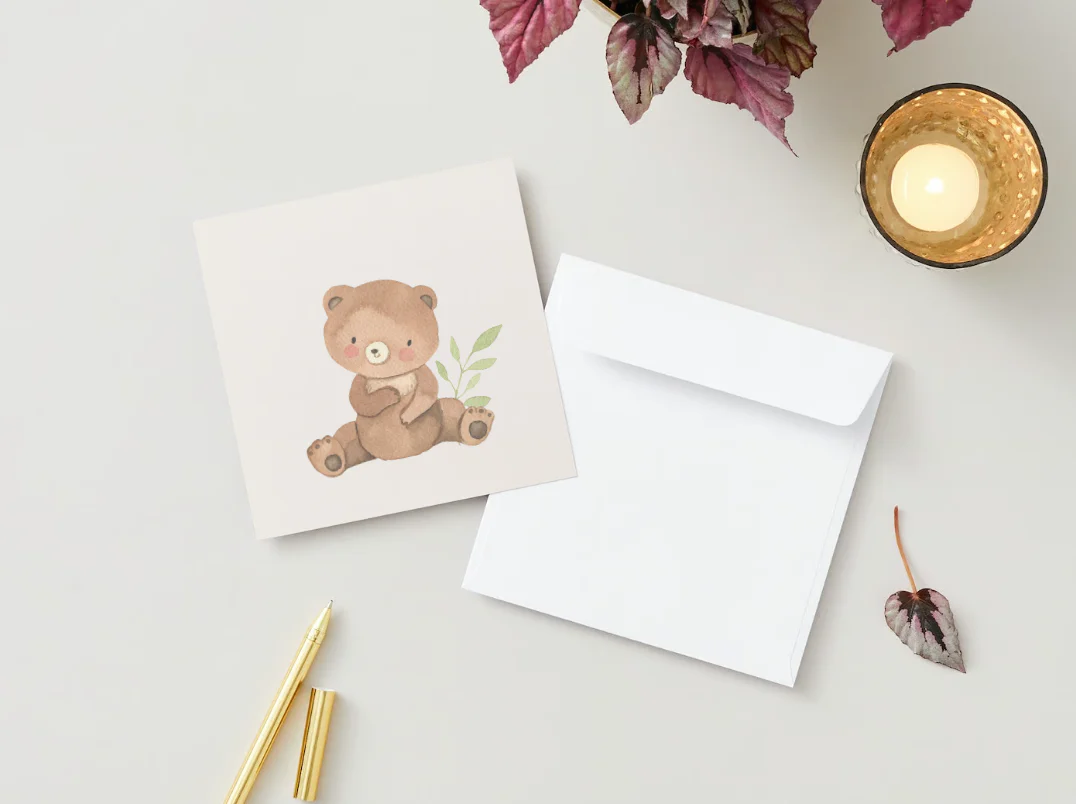 Carte de souhaits - Petit ourson - Veille sur toi - Boutique Maman & Bébé – Produits Essentiels au Quotidien 10 cartes souhaits pour bébé "ourson"