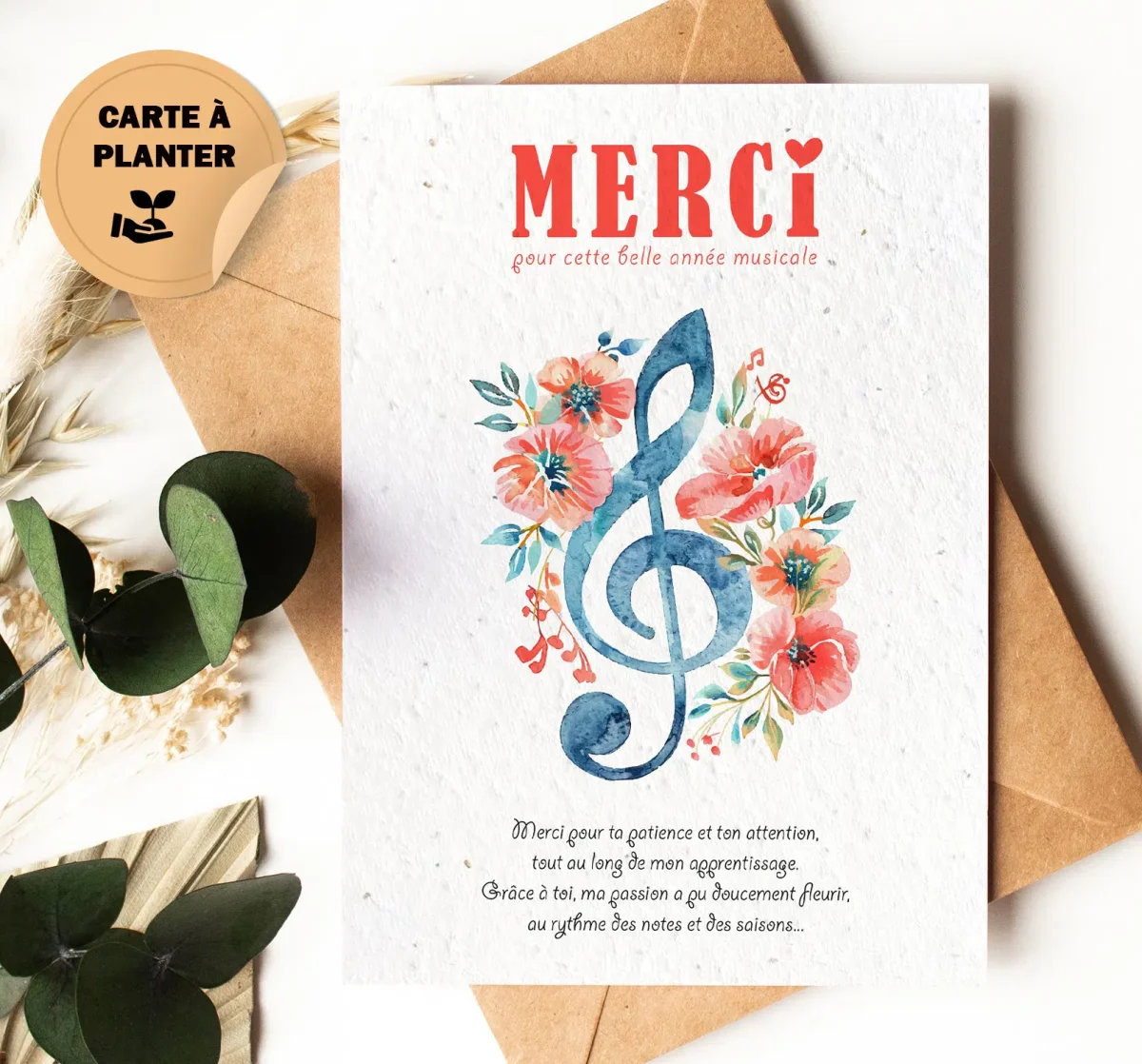 Carte à planter musique – Merci pour cette belle année musicale - Accessoires pratiques maison pour un intérieur plus fonctionnel Carton de remerciement Music