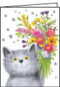 MINI hydroponique CARTE DE SOUHAITS CHAT AVEC BOUQUET DE FLEURS - Boutique Maman & Bébé – Produits Essentiels au Quotidien