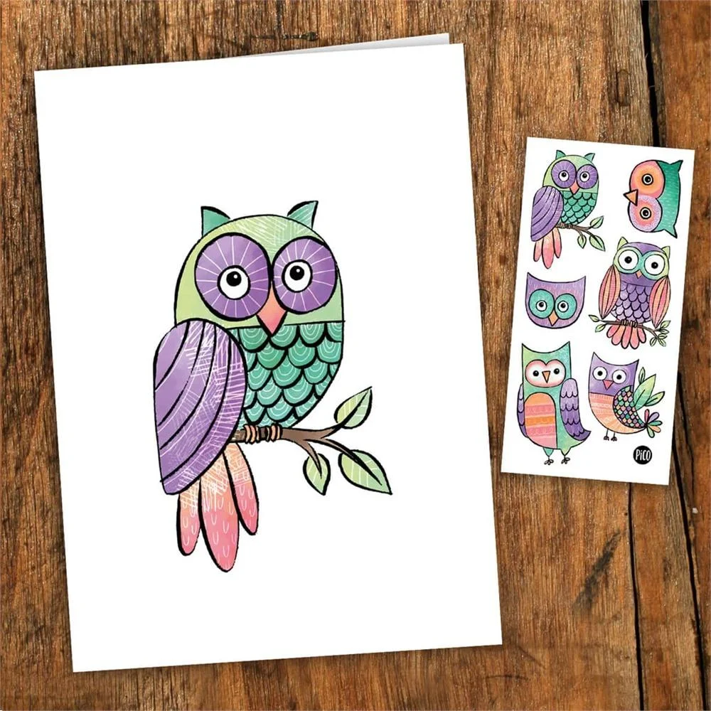 Pico Tatouage - Carte de Souhait - Les Chouettes Hiboux||Pico Tatouage - Wish Card - Owl - Boutique Bébé en Ligne : Soins, Jouets et Articles Maison Produits promotionnels personnalisés Québec PiCO Tatoo