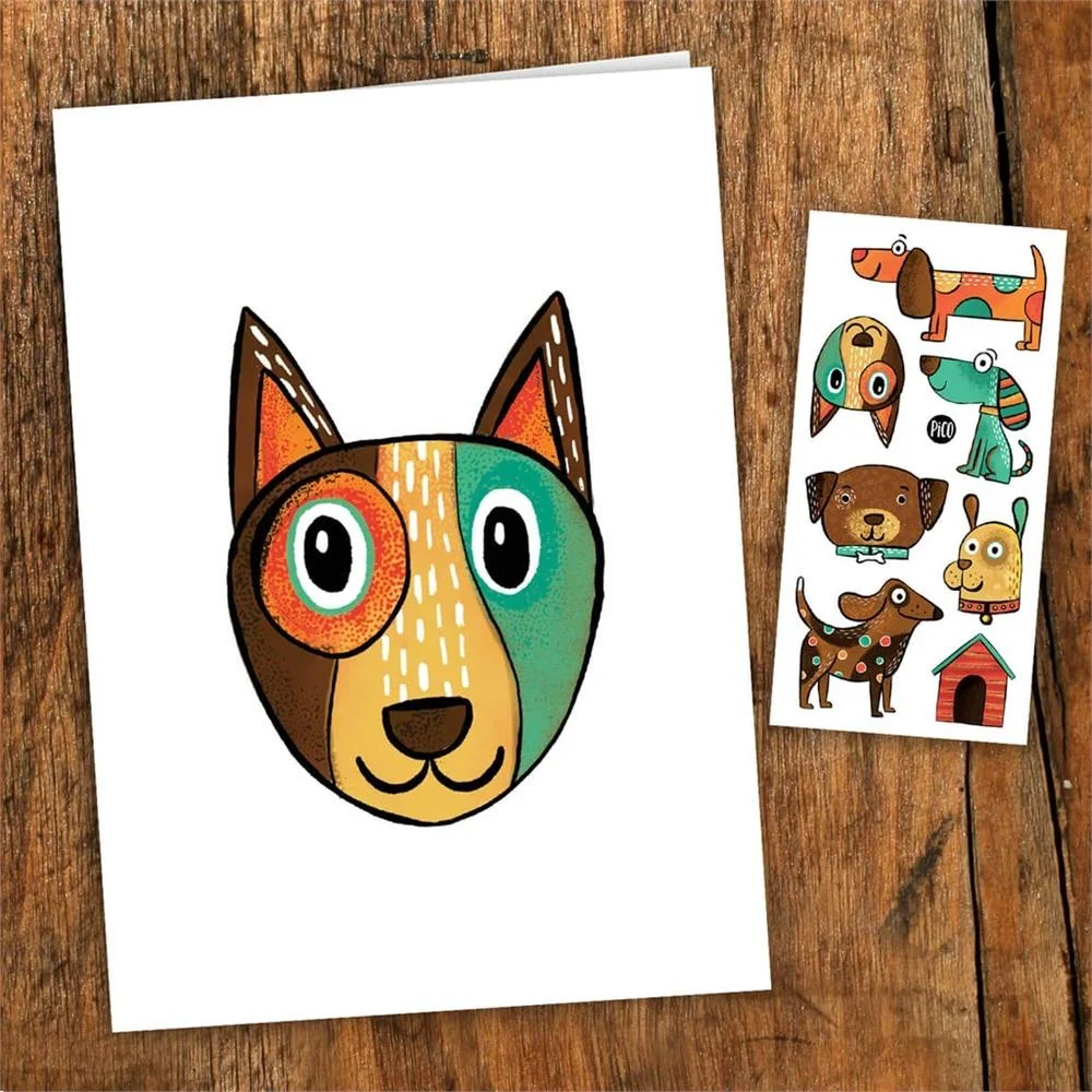 Pico Tatouage Carte Souhait Chiens Coquins||Pico Tatouage Wish Card Naughty Dogs Boutique Bébé Ligne Soins Jouets Articles Maison