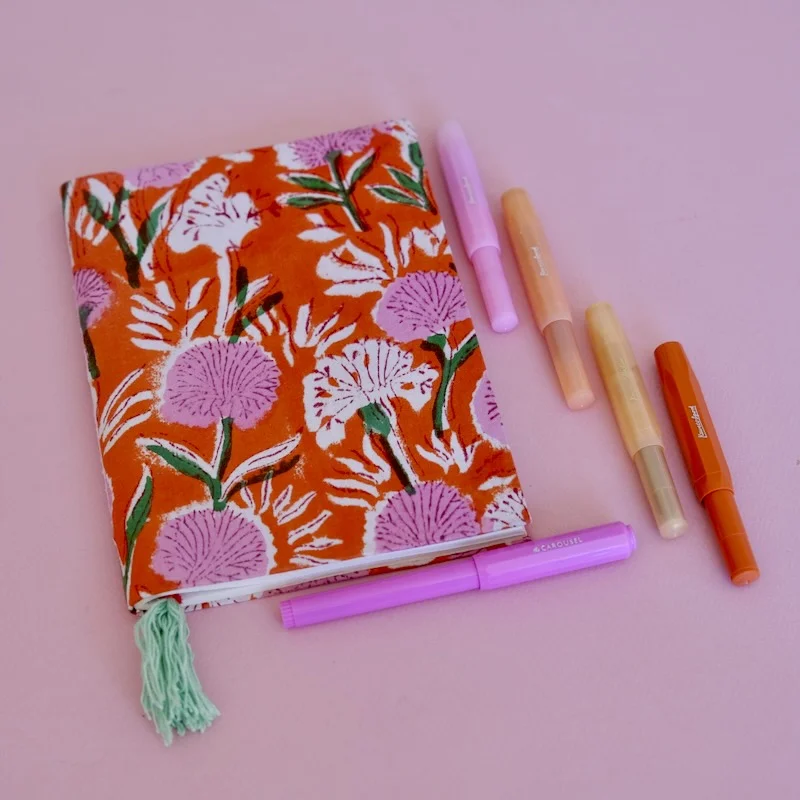 Cahier Tissu Block Print Atelier Plume Julie Flamingo Organisation maison solutions rangement