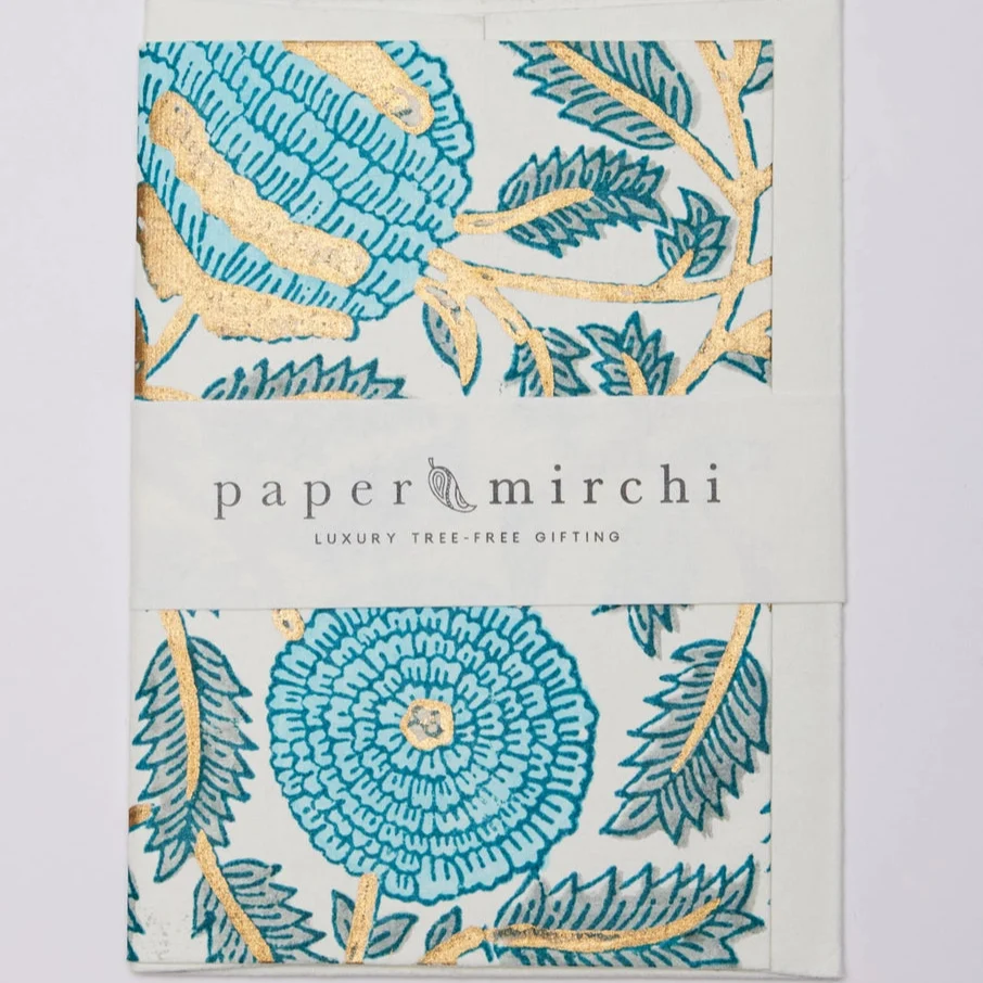 Carte de Vœux Block Print Marigold Glitz Turquoise - Papier Mirchi - Organisation de la maison avec des solutions de rangement Ranger ses papiers: une autre solution sur-mesure! - Site de sorayamaes !