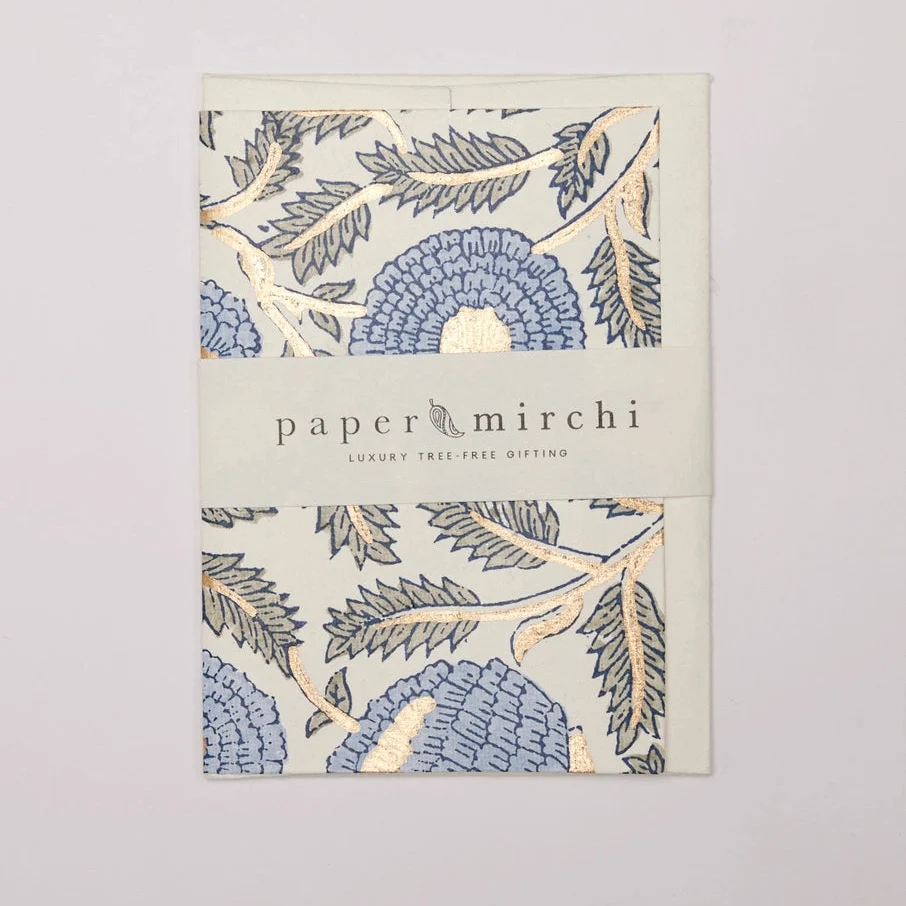 Carte de Vœux Block Print Marigold Glitz Blue Stone - Papier Mirchi - Organisation de la maison avec des solutions de rangement - Comment ranger