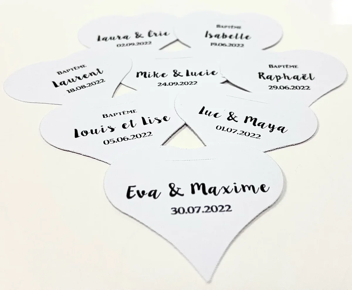 Étiquette Dragées Personnalisée Cœur Blanc ​Boulangerie Pâtisserie Pain Levain Viennoiseries