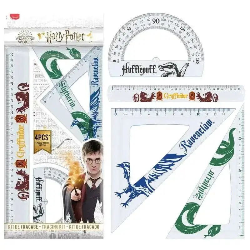 Kit géométrie 4 pièces Harry Potter – règle, équerres, rapporteur - E-shop mondial – Produits durables, modernes et accessibles partout - géométrie xpex kit géométrie pièce équerre rapporteur e-shop produit
