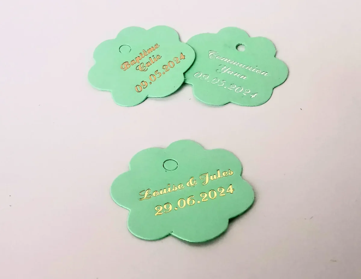 Etiquette dragées – Fleur Vert d’Eau – Personalisée - ​Boulangerie-Pâtisserie | Pain au Levain & Viennoiseries​ Sticker personnalisé mariage – étiquette florale chic