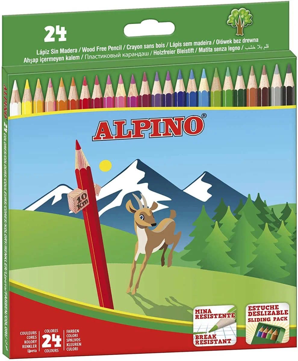 Crayons de couleur en bois 24 unités – Crayons pour enfants et adultes – Forme hexagonale, plateau petits amovible, mine résistante 3 mm – Alpino - Organisation de la maison avec des solutions de rangement