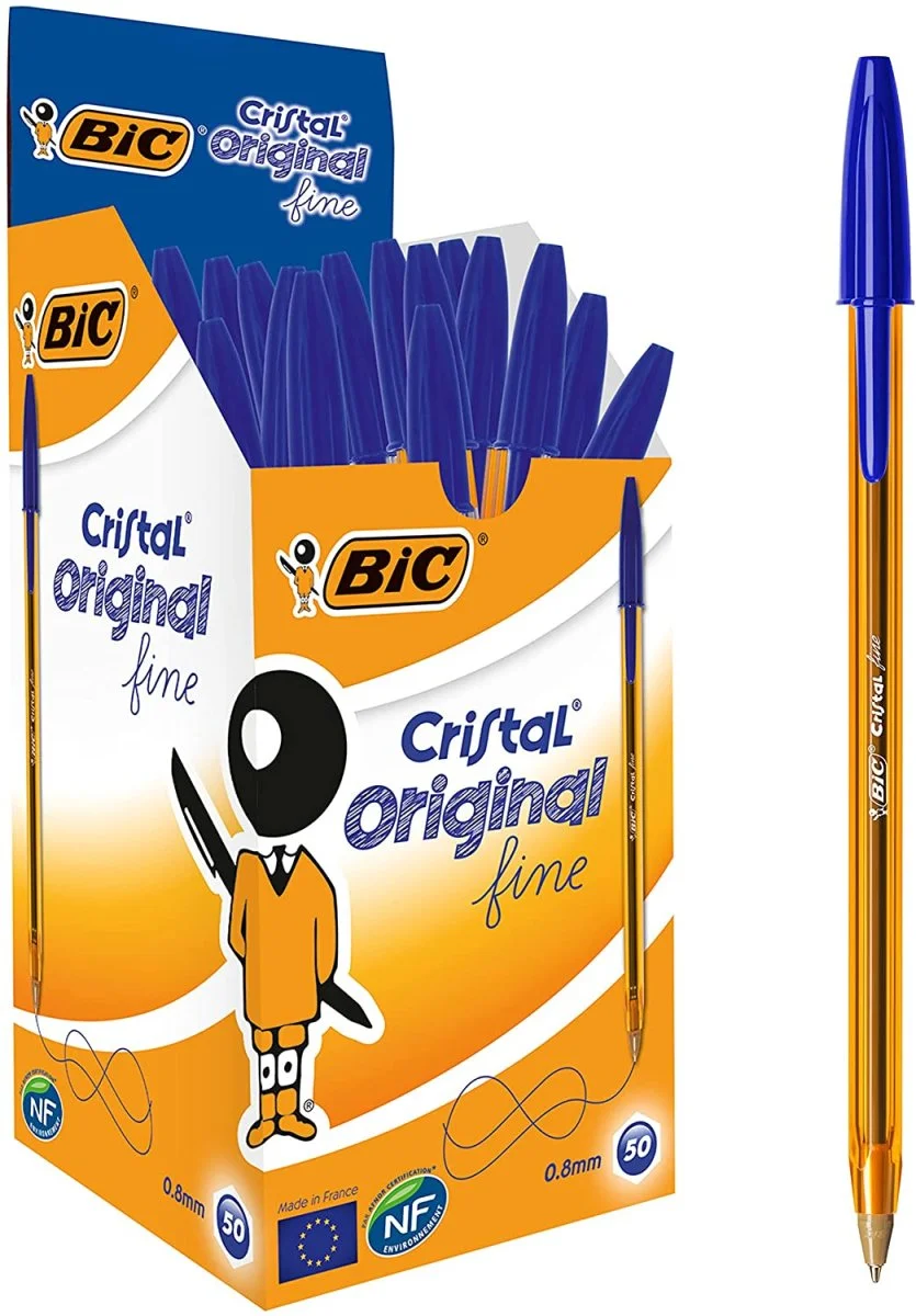 Stylos-Bille Pointe Fine (0,8 mm) – Encre De Couleur Arts Bleue, Boîte de 50 – BIC Cristal Original - Organisation de la maison avec des solutions de rangement
