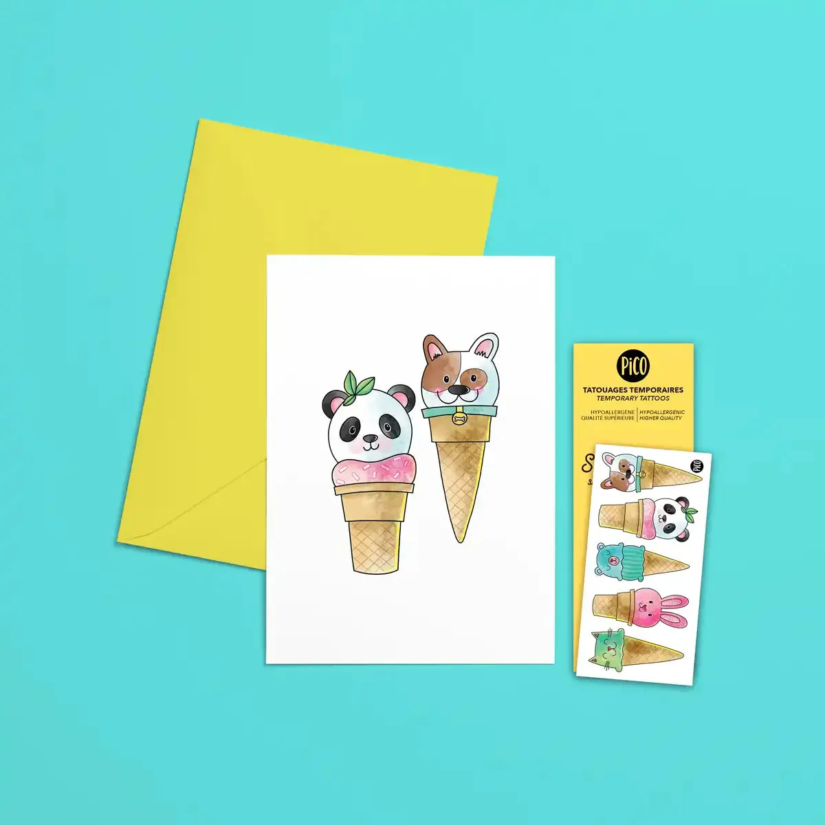 Pico Tatouage Carte Souhait Cornets Animaux||Pico Tatouage Wish Card Animal Ice Cream Boutique Bébé Ligne Soins Jouets Articles Maison
