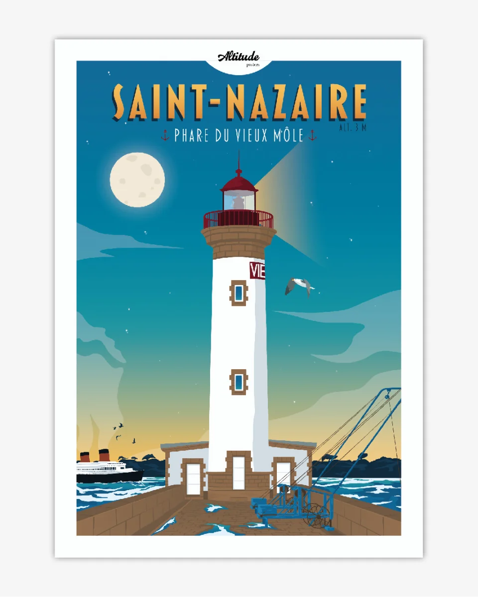 Carte postale Saint-Nazaire – Phare du vieux Môle - Vins Rouges Harmonieux pour Chaque Occasion Carte ancienne - France Vinicole 1940 – Cartopolo