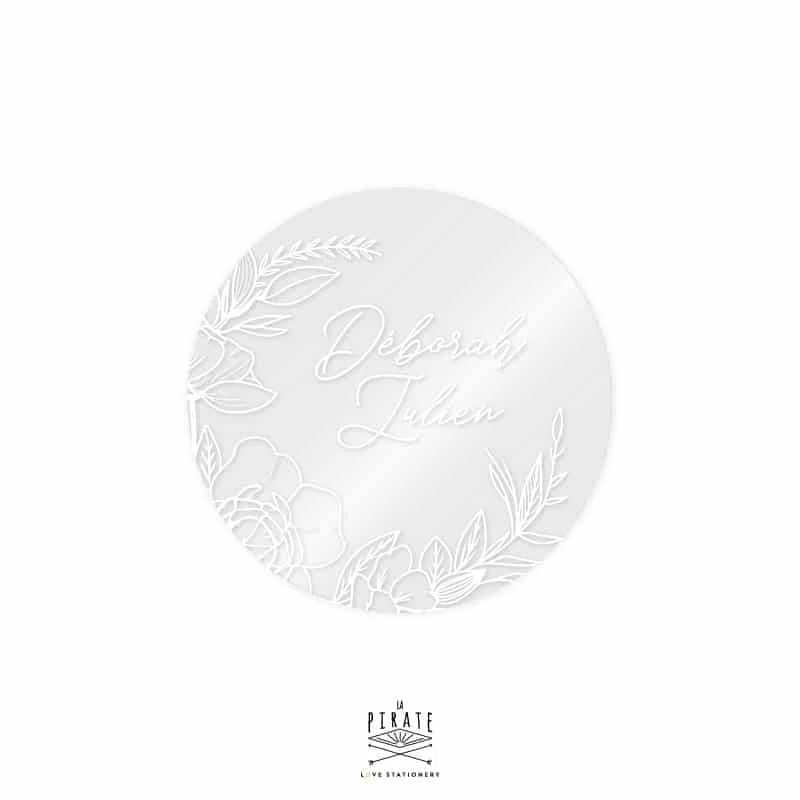 Stickers rond mariage bohème, couronne de fleurs, transparent & blanc | Collection Kamélia - Saldi Straordinari – Offerte Speciali Disponibili Adesso - Eucalyptus