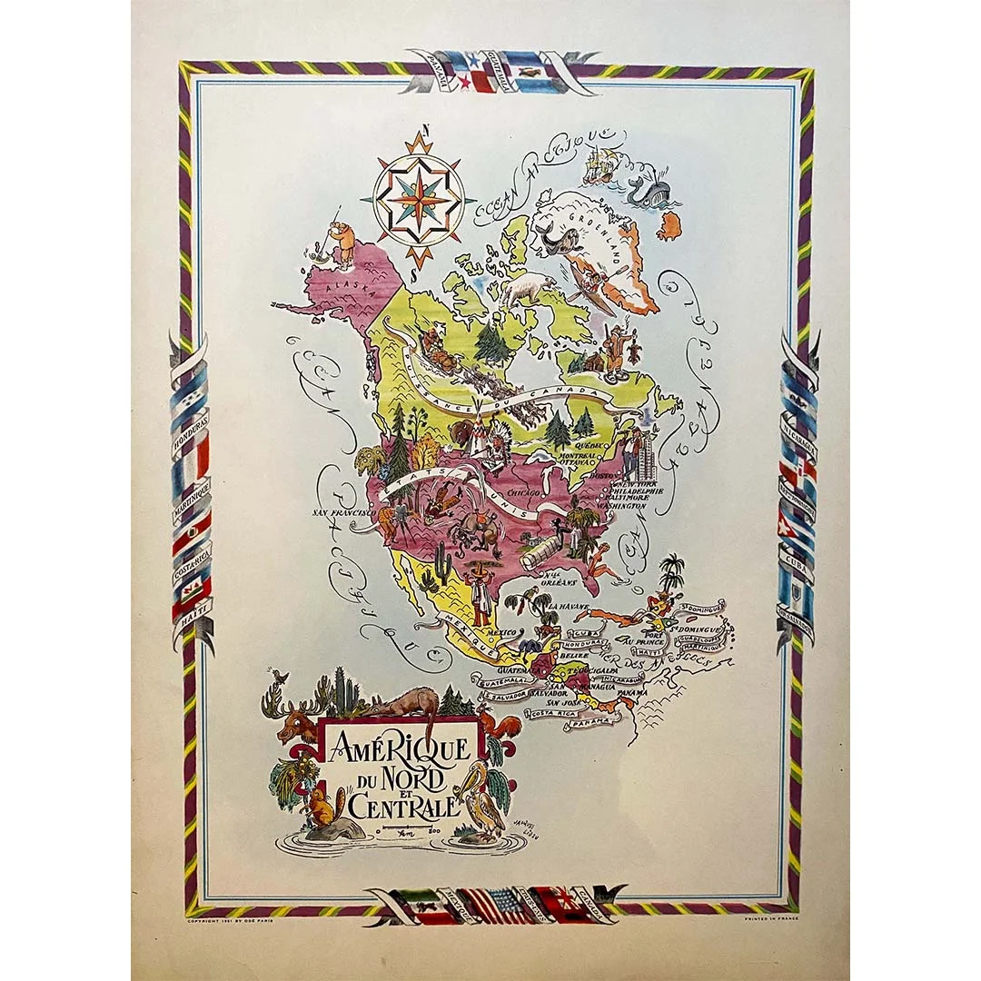 Carte de l'Amérique du Nord et Amérique Centrale 1951 - Saldi Straordinari – Offerte Speciali Disponibili Adesso Carte du Monde