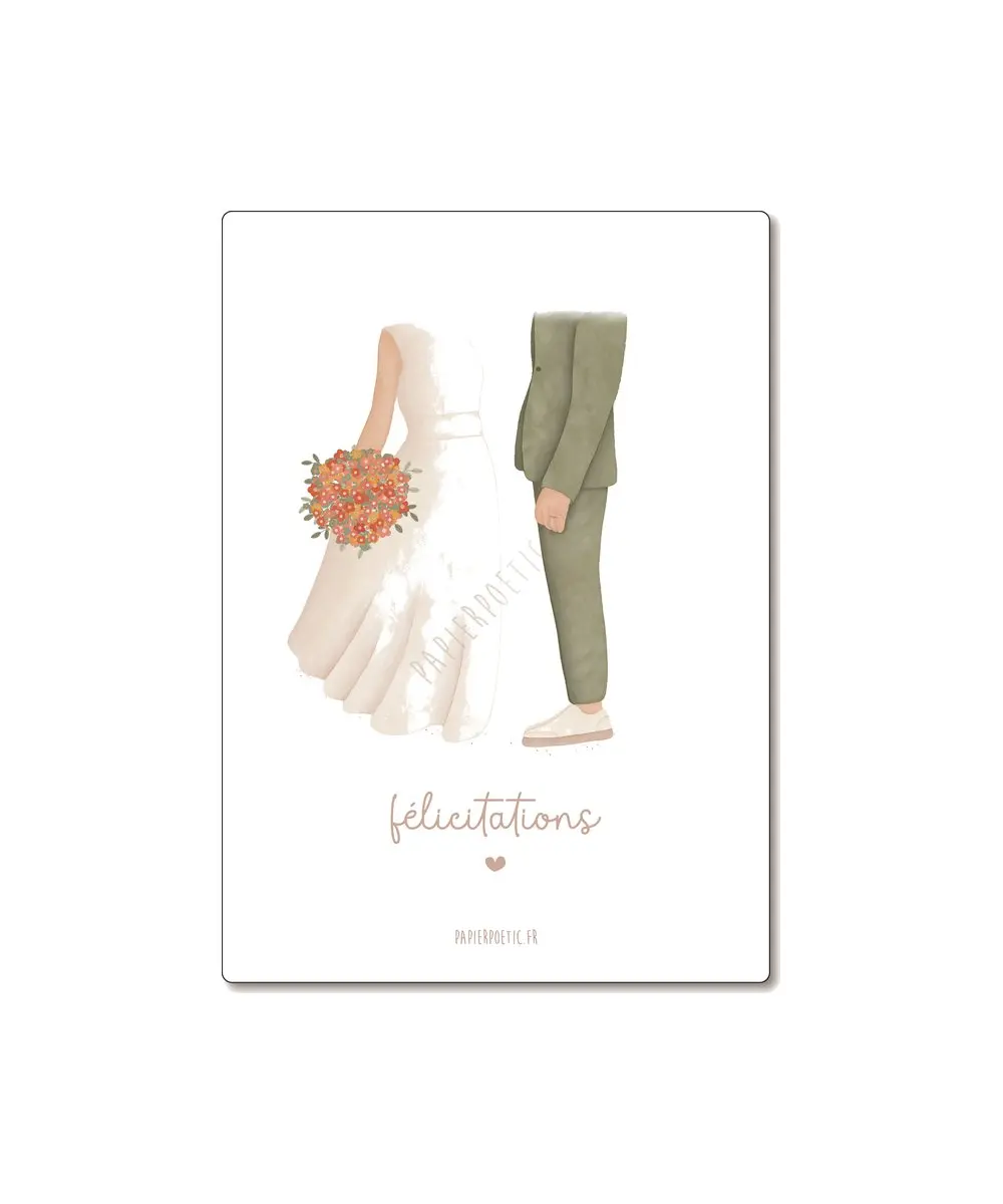 Carte Postale Silhouettes mariés sauge Papier Poetic Univers maison accessoires utiles vie