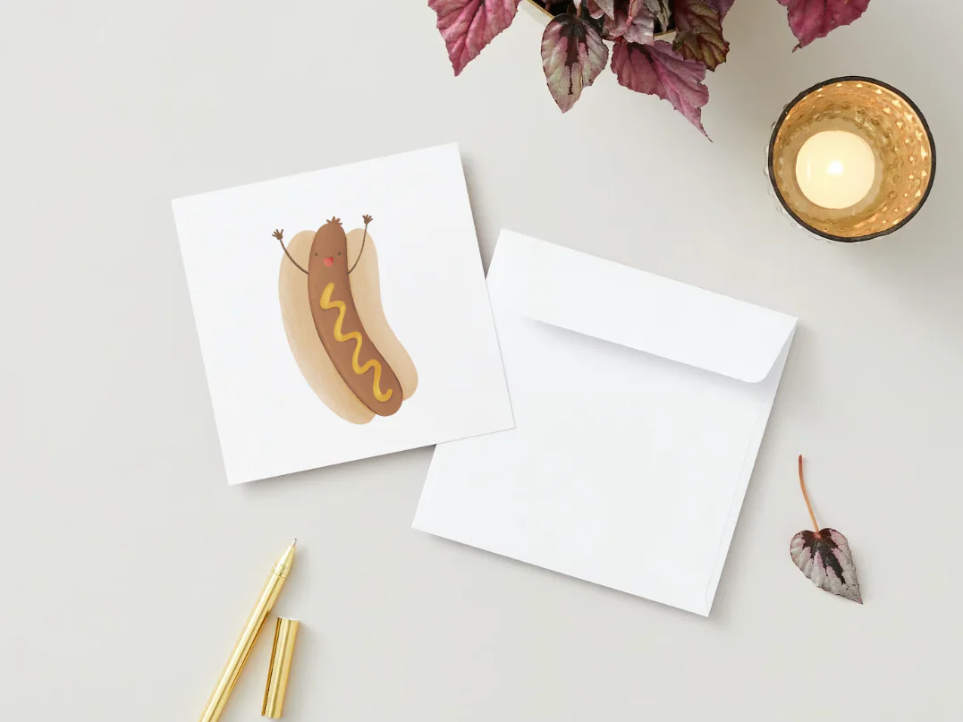 Carte souhaits Hot dog Veille Boutique Maman Bébé Produits Essentiels Quotidien
