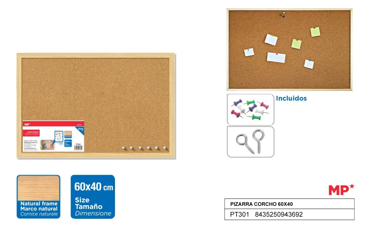 Tableau en liège double face 60cmX40cm + punaises – Madrid Papel - Organisation de la maison avec des solutions de rangement Tableau double face 120 x 90 cm ( feutrine + liége ) – Sadik
