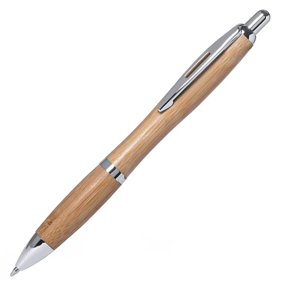 Stylo bille publicitaire ergonomique en bambou, attributs métal - Vins Rouges Harmonieux pour Chaque Occasion - coffret vin personnalisé bambou vin occasion