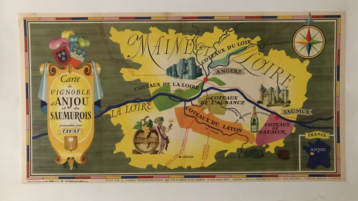 Carte du vignoble d'Anjou et du Saumurois Circa 1950 - Saldi Straordinari – Offerte Speciali Disponibili Adesso - carte vignoble savoie