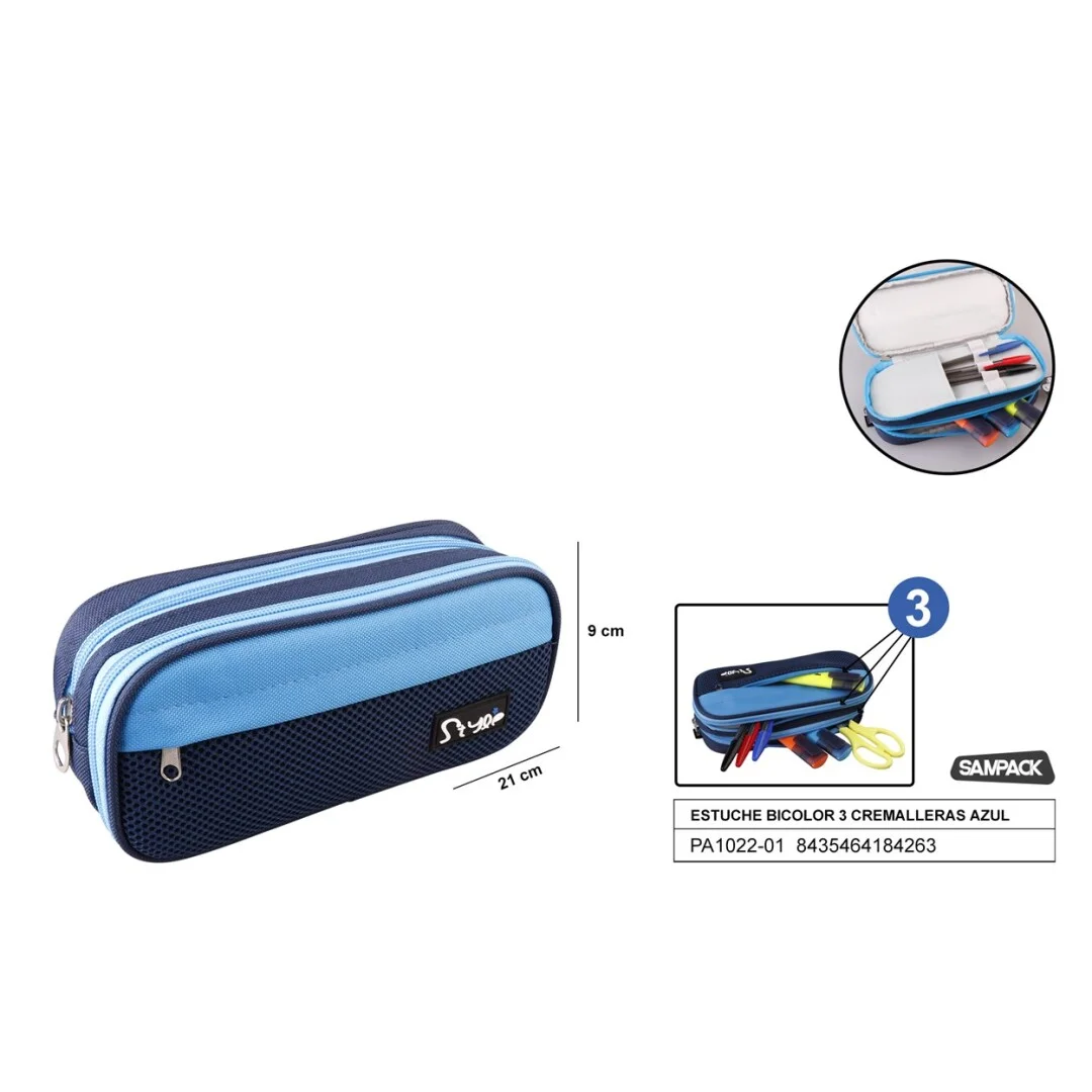 Trousse bicolore 3 fermeture éclair-Bleu – Madrid Papel - Organisation de la maison avec des solutions de rangement - {'count': 1, 'name': 'utilitaire'}