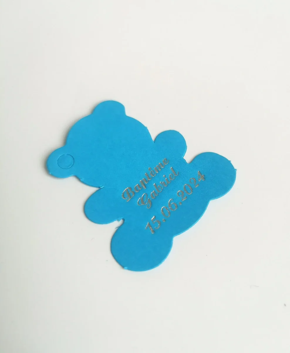 Etiquette dragées Ourson Turquoise ​Boulangerie Pâtisserie Pain Levain Viennoiseries