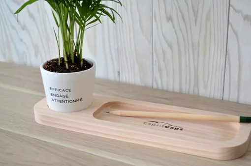 Plumier en bois avec plante en pot publicitaire - Vins Rouges Harmonieux pour Chaque Occasion Jardin de barriques