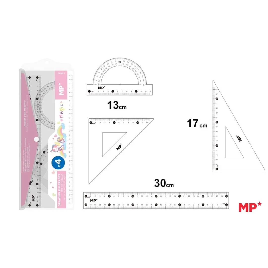 Kit de traçage 4 pièces avec règle de 30 cm – Paquet rose – Madrid Papel - Organisation de la maison avec des solutions de rangement - {'count': 1, 'name': 'organisateurs'}