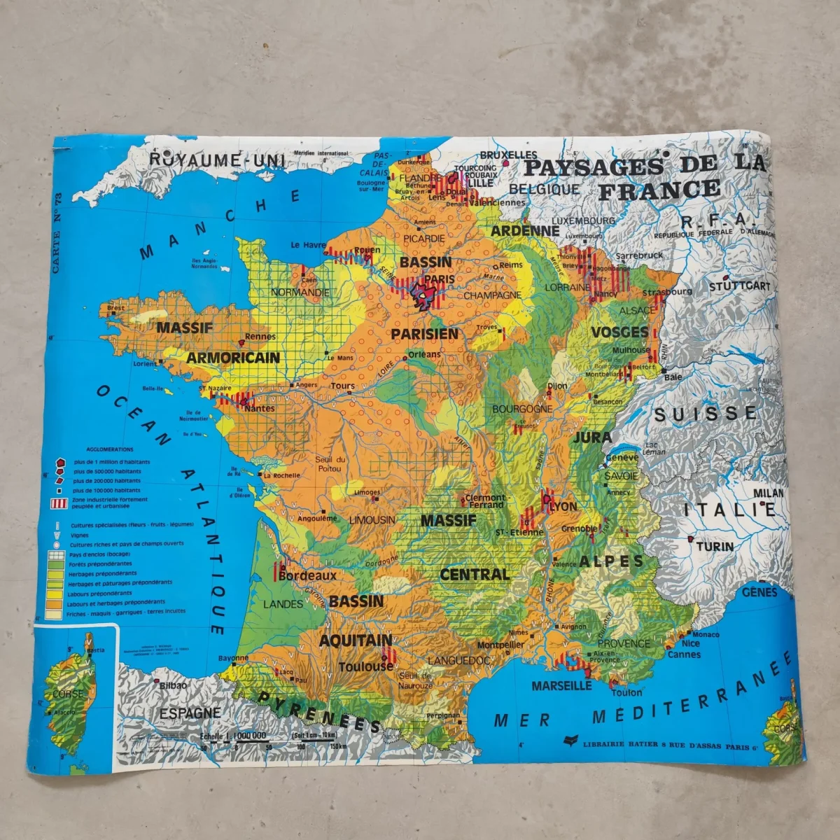 Carte scolaire murale vintage – La France en mutation et ses paysages – HATIER - Éclairage de mutation qualité avec frais de port offerts