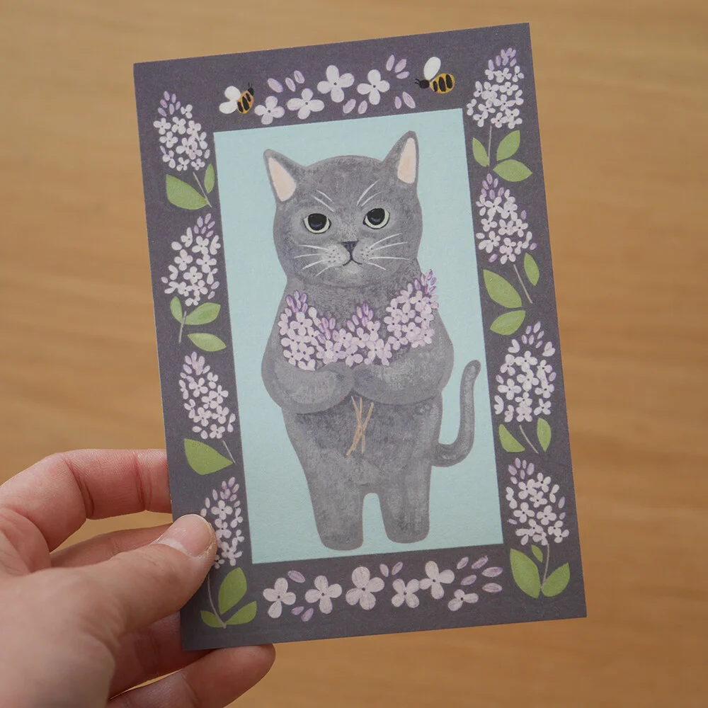 Carte Postale Chat Gris Lilas Organisation maison solutions rangement