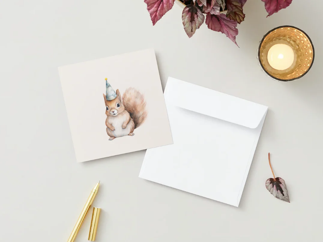 Carte de souhaits - Écureuil et chapeau - Veille sur toi - Boutique Maman & Bébé – Produits Essentiels au Quotidien - {'count': 7, 'name': 'Etsy'}