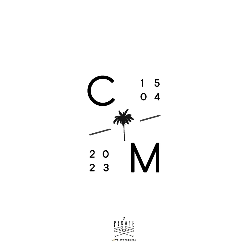 Tampon mariage initiales palmier, graphique | Collection Havana - Saldi Straordinari – Offerte Speciali Comptoir Disponibili Adesso