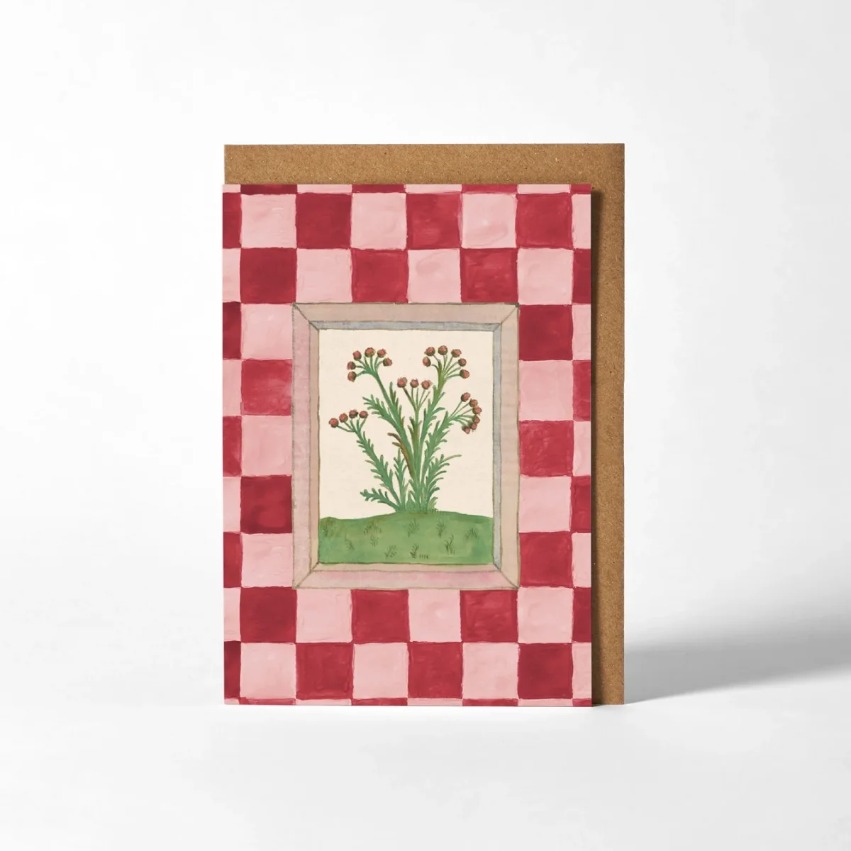 Carte vœux Herbes damier rose Roomytown Organisation maison solutions rangement
