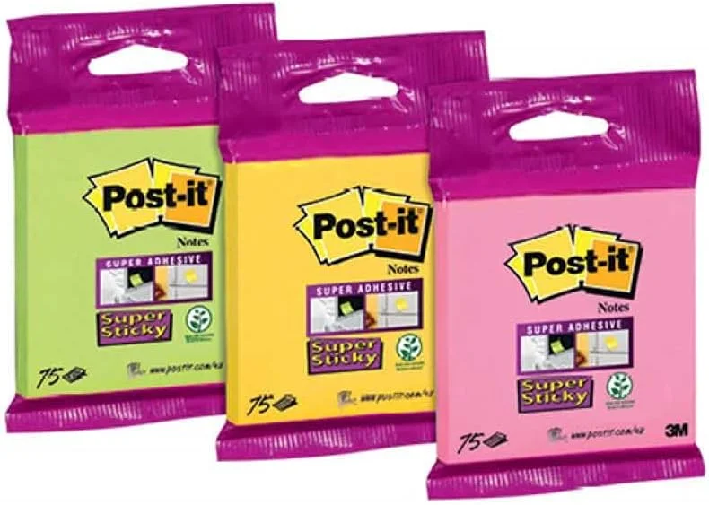 Post-it 75 feuilles, couleurs assorties (ultra jaune, vert néon et rose fuchsia) – 3M - Organisation de la maison avec des solutions de rangement Calipage | BLOC NOTES POST-IT SUPER STICKY ROSE FLAMINGO 76X76MM 6 BLOCS  100 FEUILLES