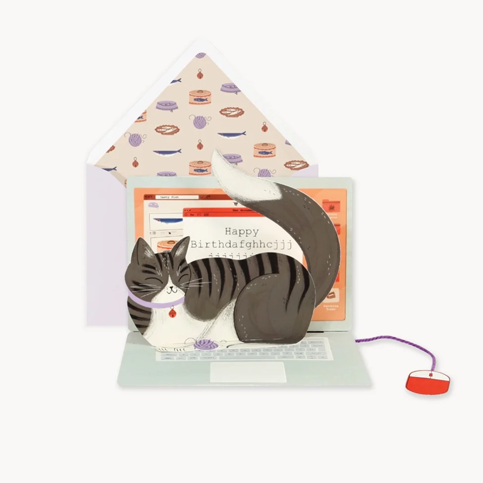 Mini Carte Pop Up – Laptop Cat - Organisation de la maison avec des solutions de rangement Alerte Pépite Action : Boîtes de Rangement en Bois à Foncez !