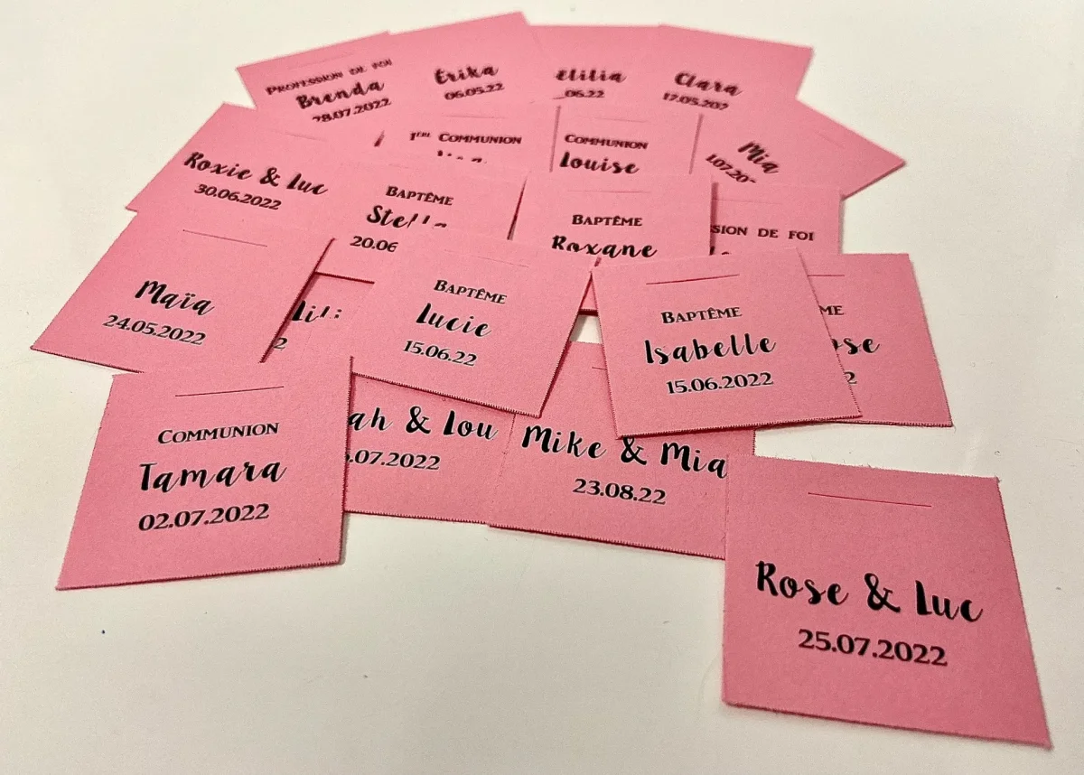 Étiquette à Dragées Personnalisée – Carrée – Rose - ​Boulangerie-Pâtisserie | Pain cœur au Levain & Viennoiseries