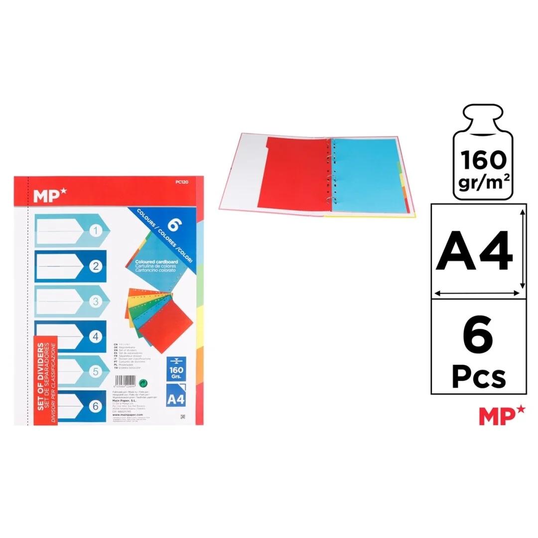 Intercalaires en carton 6 couleurs A4 – Madrid Papel - Organisation de la maison avec des solutions de rangement - {'count': 1, 'name': 'Organiseur'}