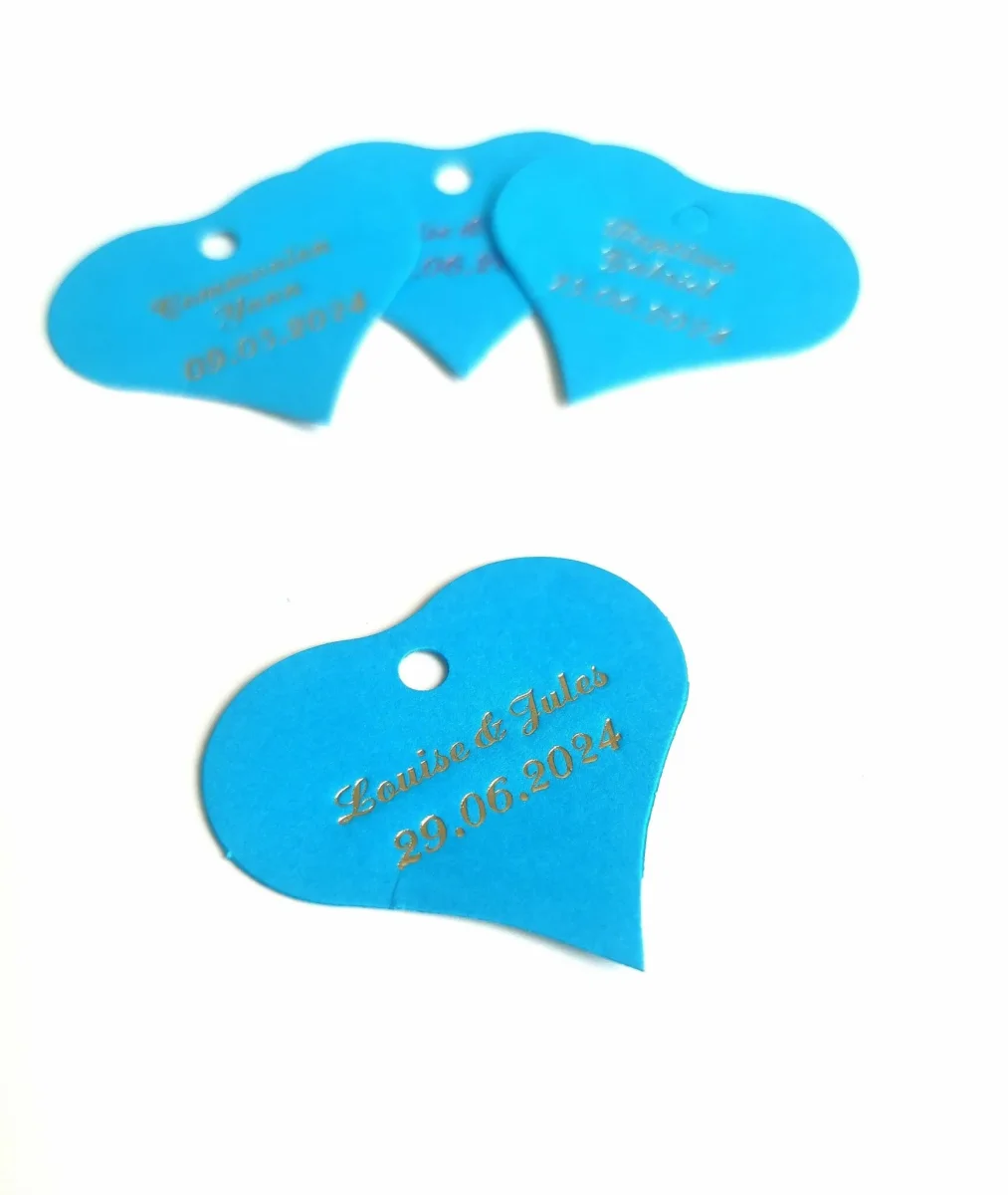 Etiquette dragées – Coeur Turquoise – Personalisée - ​Boulangerie-Pâtisserie | Pain au Levain & Viennoiseries​ Etiquette dragées autocollante double coeur - contenant dragees mariage  original - Ambiancedragées