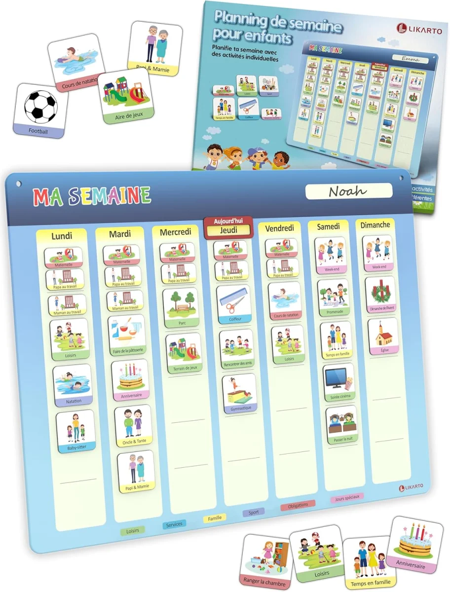 Planning semaine Montessori Likarto enfants autonomie aimants Vins Rouges Harmonieux Occasion