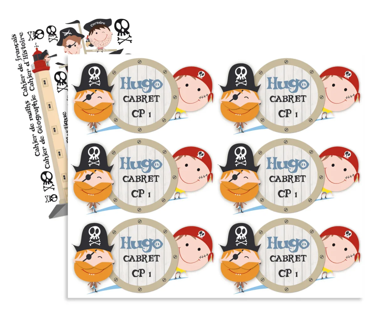 Étiquettes personnalisées pour cahiers – Thème Pirates 🏴‍☠️ – Prénom, classe, stickers déco - Boutique Bébé en Ligne : Soins, Jouets et Articles Maison - {'count': 2, 'name': 'gratuit'}