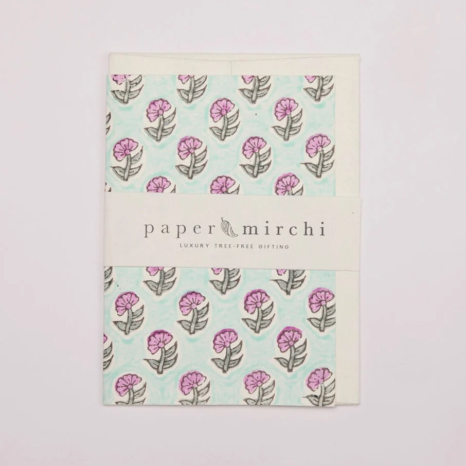 Carte de Vœux Block Print Daisy Teal - Papier Mirchi - Organisation de la maison avec des solutions de rangement - papiers administratifs carte papier organisation maison solution rangement
